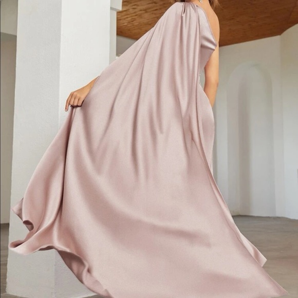 Luxe Pink One shoulder Party Formal Evening Prom Satin Wedding dre… - Picture 2 of 16
